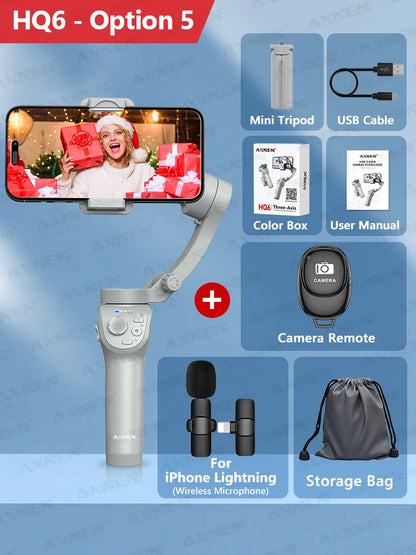 Gimbal Smartphone - Gimbal voor Smartphone & Camera - Handheld spiegelloos - 3-assige - Handheld Gimbal - met Smart Tracking - Invullicht - Zoom - Stabilisator voor iPhone Android - Wit - Optie 5 - QUORE