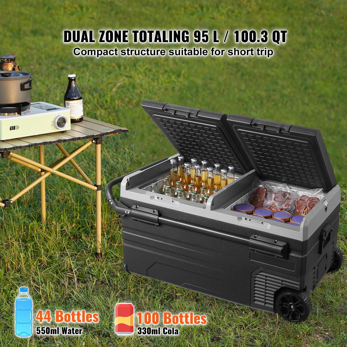 VEVOR Car Refrigerator 12 Volt  95 L Dual Zone Portable -4℉-68℉ 12/24V DC and 100-240V AC Compressor Cooler for Outdoor Camping