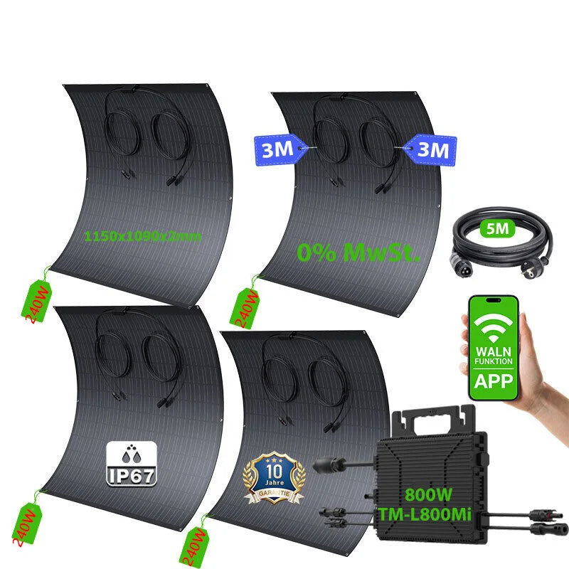 Flexibele Zonnepanelen – Zonne-energiepanelen – Lichtgewicht Zonnepanelen – Weerbestendige Panelen – 240W Vermogen – IP67 Waterdicht