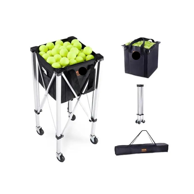 Opvouwbare Tennisbalwagen - Tennisbalkar - Ballenwagen - Ballenkar - met Wielen - en Remmen - 150 Capaciteit - Aluminium Frame - QUORE