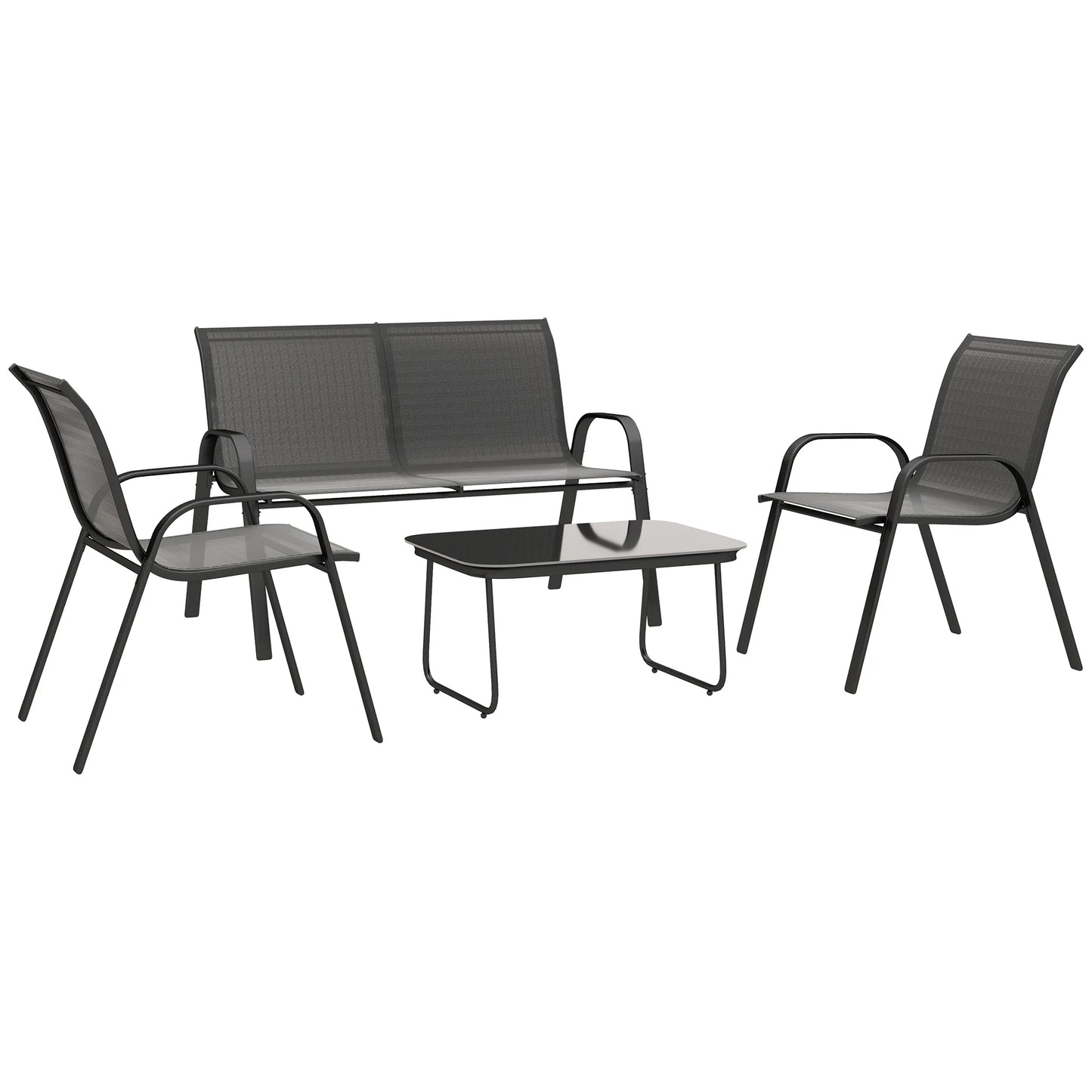 4-Delige Loungeset – Tuinset – Buitenmeubels – Loungeset Balkon – Weerbestendig – Eenvoudige Montage - QUORE