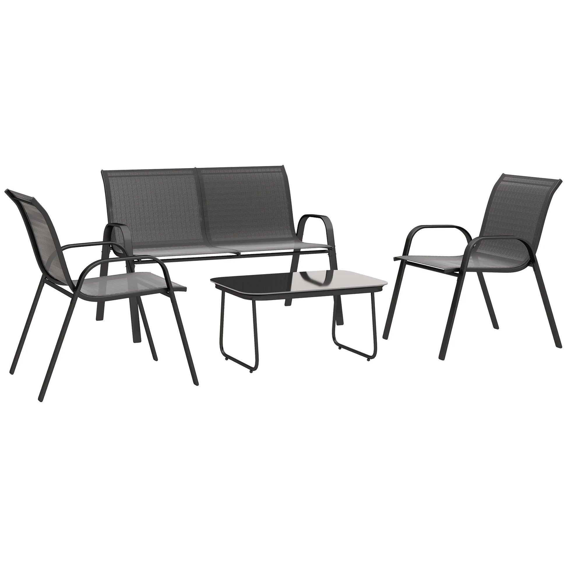 4-Delige Loungeset – Tuinset – Buitenmeubels – Loungeset Balkon – Weerbestendig – Eenvoudige Montage - QUORE