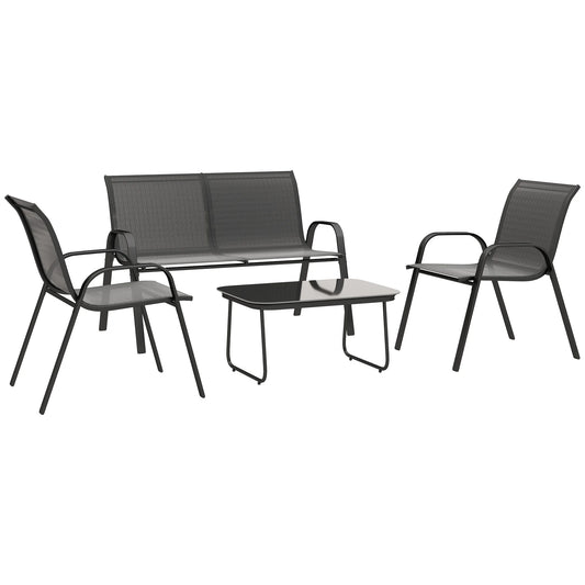 4-Delige Loungeset – Tuinset – Buitenmeubels – Loungeset Balkon – Weerbestendig – Eenvoudige Montage - QUORE