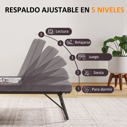 Opklapbed – Vouwbed – Logeerbed – Eenpersoonsbed – Slaapbed – Verstelbare Rugleuning – 7 cm Dik Comfortabel Matras - Donkergrijs