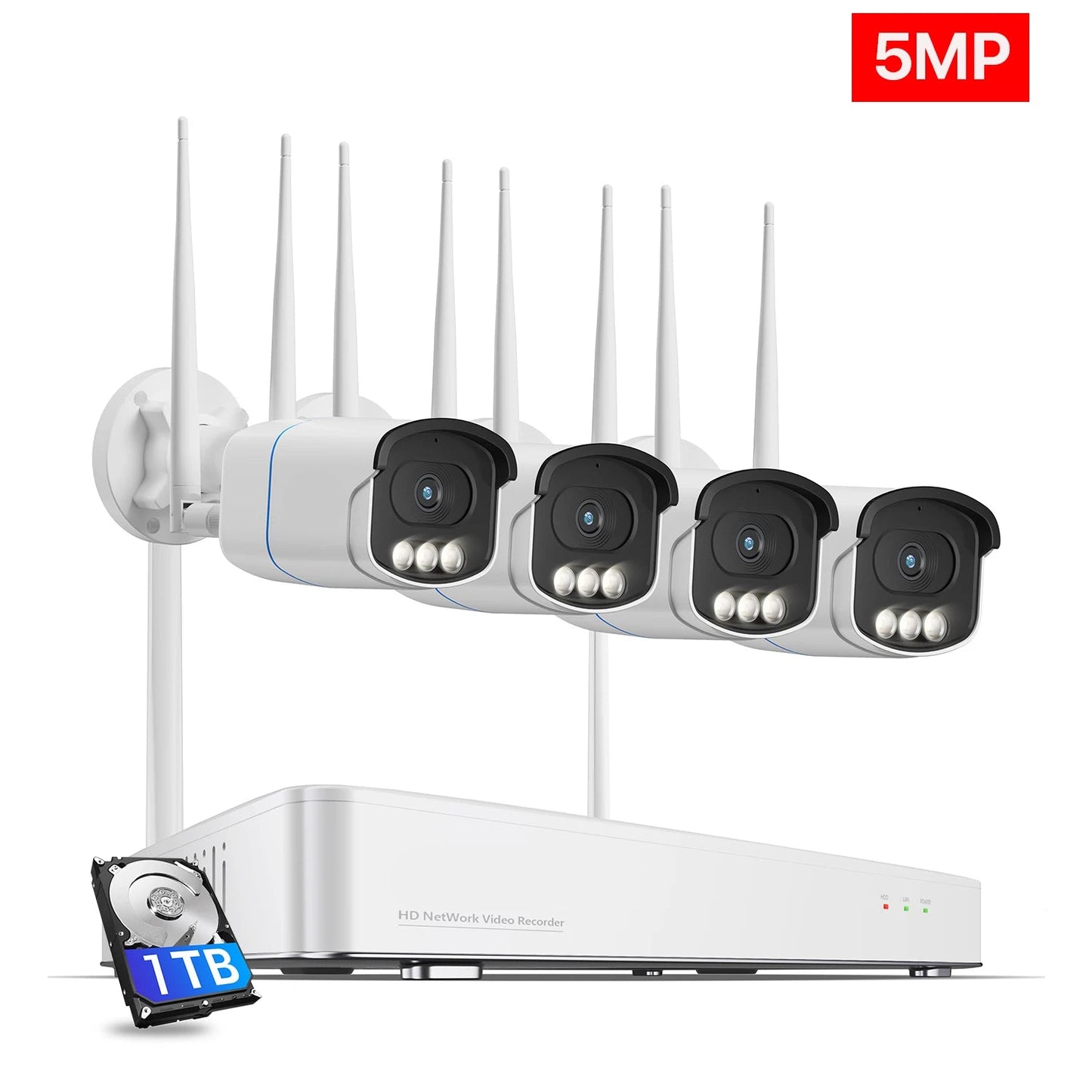 Beveiligingscamera Set – 4 Stuks - 5MP - Beveiligingscamera’s – Camerabewaking – CCTV Systeem – Surveillance Camera – 4K Ultra HD Resolutie – Full Color Nachtzicht - 1TB