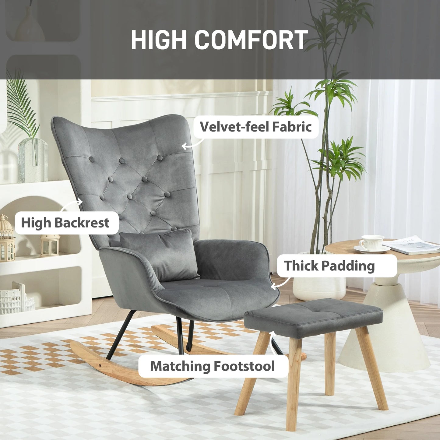 Velvet Schommelstoel – Relaxstoel – Hangstoel – Fauteuil – Lounger – Comfortabel Velvet Oppervlak – Inclusief Voetenbank