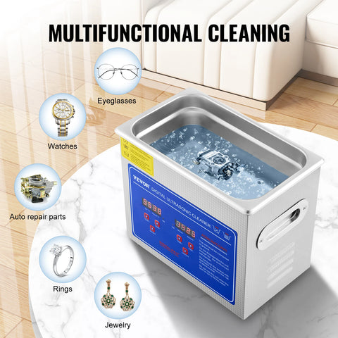 Ultrasone Reiniger - Wasmachine - Ultra Sonic Cleaner - Ultrasone Reiniger Bril - 3L - met Reinigingsmachine Digitale Verwarmer Timer - voor Sieraden Reinigen