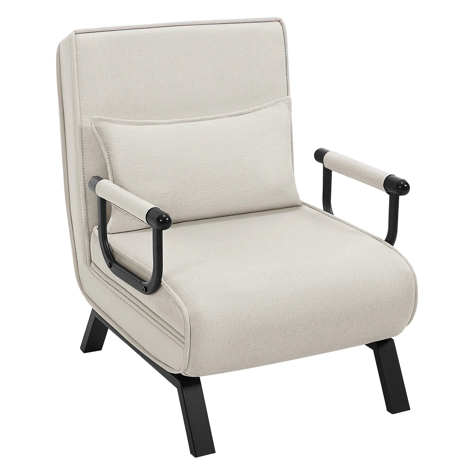 Slaapbank - Slaapfauteuil - Slaapstoel - Inklapbare Slaapbank - Opvouwbare Stoel - 3-in-1 - met Fauteuil - Linnen Bekleding - Kussen - Verstelbare Rugleuning - Beige - QUORE