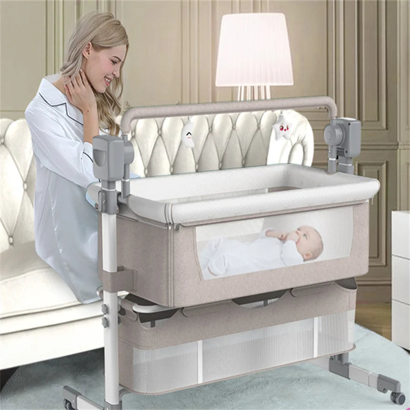 Wieg - Babybedje - Baby bed co sleeper - Elektrisch Babybedje - Ledikant - Bluetooth - Verplaatsbaar - Elektrisch Babybedje met Bluetooth Muziek – Wieg met Schommelfunctie voor Pasgeborenen -Grey