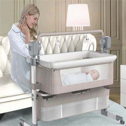 Wieg - Babybedje - Baby bed co sleeper - Elektrisch Babybedje - Ledikant - Bluetooth - Verplaatsbaar - Elektrisch Babybedje met Bluetooth Muziek – Wieg met Schommelfunctie voor Pasgeborenen -Grey