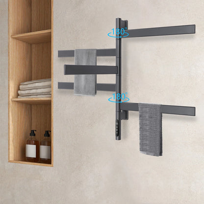 Elektrische Handdoekradiator – Handdoekdroger – Elektrische Radiator – Wandradiator – Towel Warmer – Grijs – 5 Draaibare Stangen – LED Touchscreen Met Timer