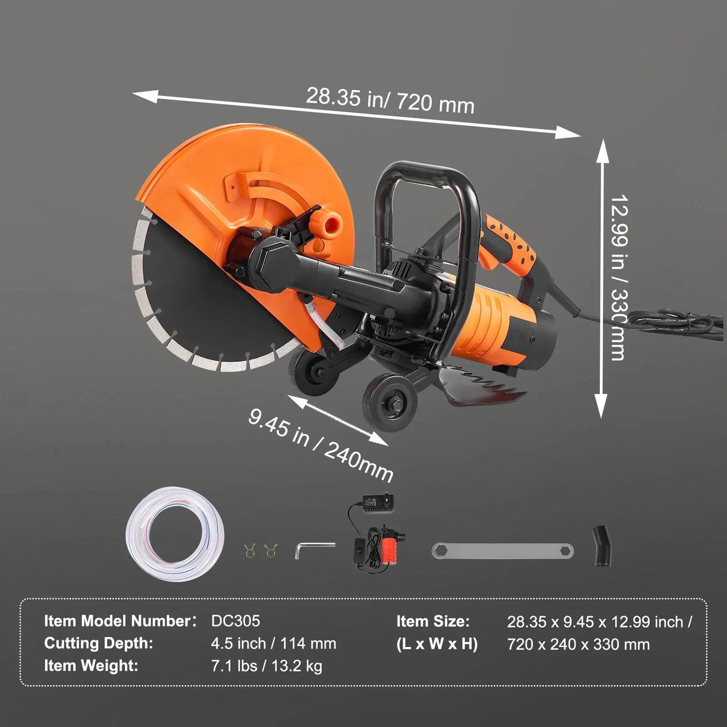 Elektrische Betonzaag - Betonfrees - Betonzagen - Steenzaagmachine - Muurfrees - Zaagmachine - 12 Inch Cirkelzaag Cutter - 1800W - 4.5 Inch Snijdiepte - Nat/Droog Snijden - voor Beton - Steen - en Baksteen