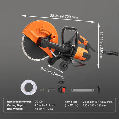 Elektrische Betonzaag - Betonfrees - Betonzagen - Steenzaagmachine - Muurfrees - Zaagmachine - 12 Inch Cirkelzaag Cutter - 1800W - 4.5 Inch Snijdiepte - Nat/Droog Snijden - voor Beton - Steen - en Baksteen