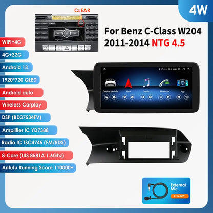 Hizpo Carplay 4G AI Systems Android 13 Car Radio for Mercedes Benz C-Class W204  Multimedia Video Player GPS Autoradio Bluetooth