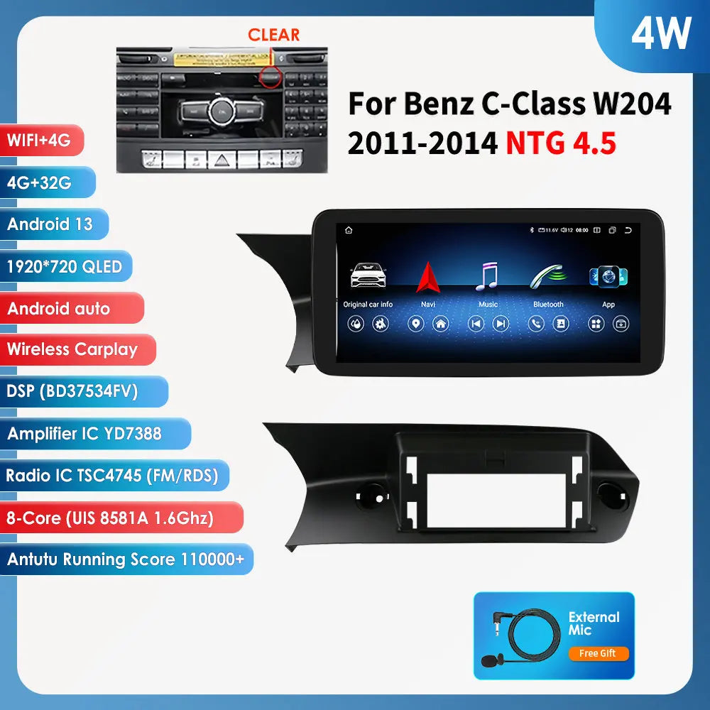 Hizpo Carplay 4G AI Systems Android 13 Car Radio for Mercedes Benz C-Class W204  Multimedia Video Player GPS Autoradio Bluetooth