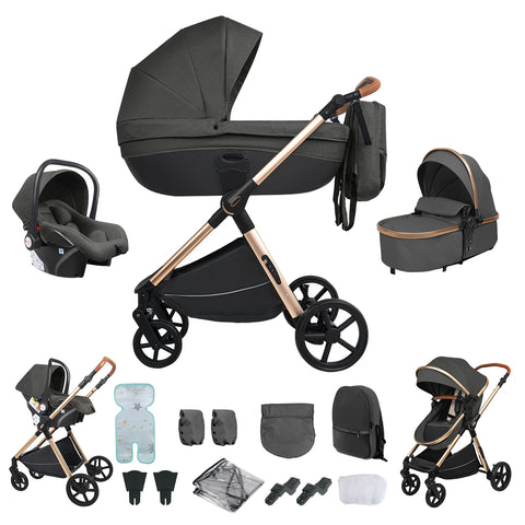 Kinderwagen - Buggy - Inklapbare buggy - Buggy opvouwbaar - Inklapbare Buggy New Born - 3 in 1 -Baby Walker - voor pasgeboren baby - DeepGrey