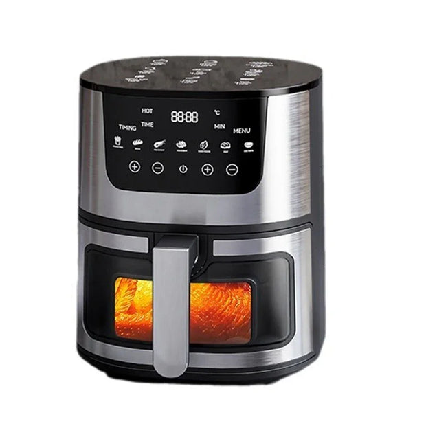 Digitale Airfryer - PFAS vrij - Groot 7 Liter - 1400W - Heteluchtfriteuse - Zwart - Digital screen - Inclusief in hoogte verstelbaar Grillrack - Elektrische friteuse - LED-aanraakbediening - Slimme multifunctionele heteluchtoven