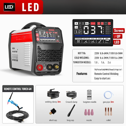 Elektrode Lasmachine - Lasmachine - Lasapparaat - Digitaal Inverterlassen - Draagbare - 110/220V TIG-lasmachine - HF TIG-puls - MMA Schoon Koud Lassen - IGBT-omvormer Booglasser - 39.6 x 14.2 x 26.8 cm - Zwart & Wit