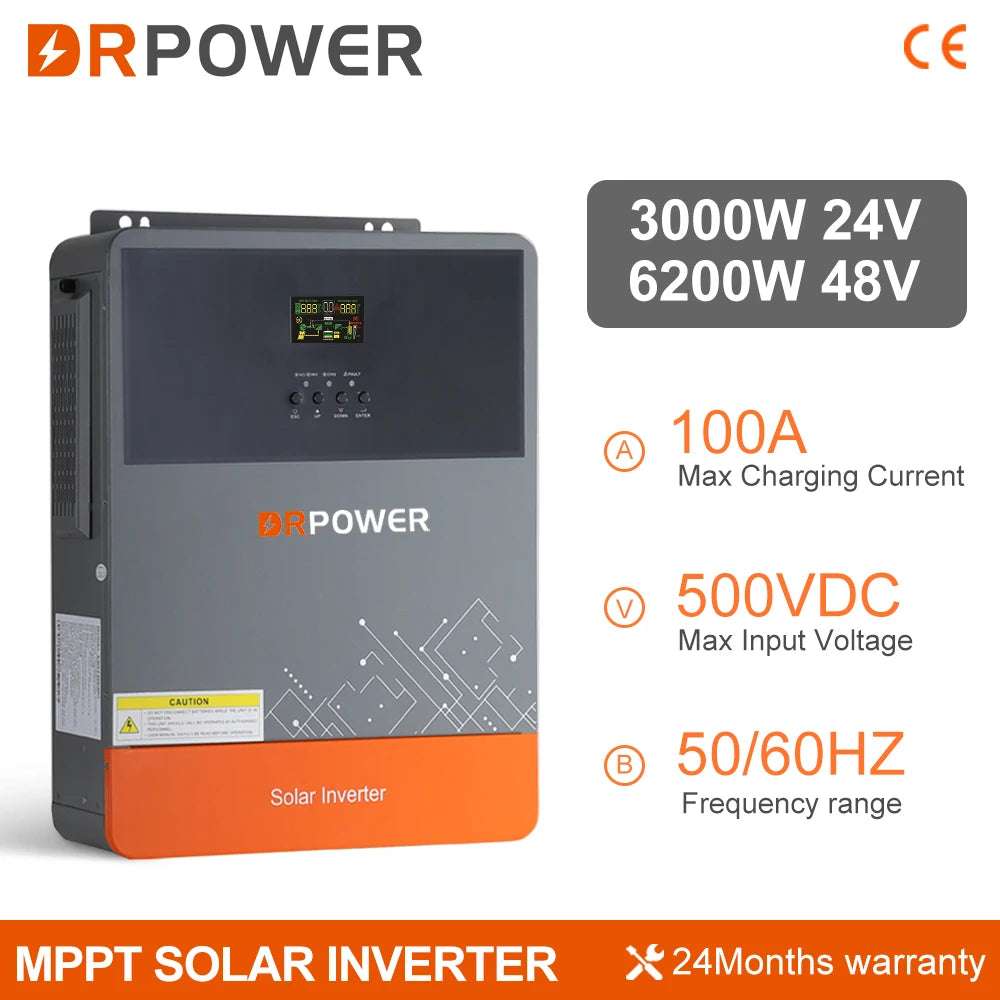 Solar Hybrid Omvormer 4.2KW – Zonne-energie Omvormer – Off-Grid Inverter – MPPT Laadcontroller – 24V Omvormer – Pure Sinusgolf Output – Hoog Vermogen 120A MPPT - QUORE