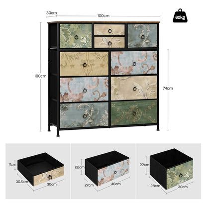 Opbergkast - Ladekast - Ladekastje - Ladenkastje - Ladenkast - Industrieel Stijl - Metaal Frame - voor Woonkamer - Slaapkamer en Hal - 8 Lades - Vintage Bruin Zwart