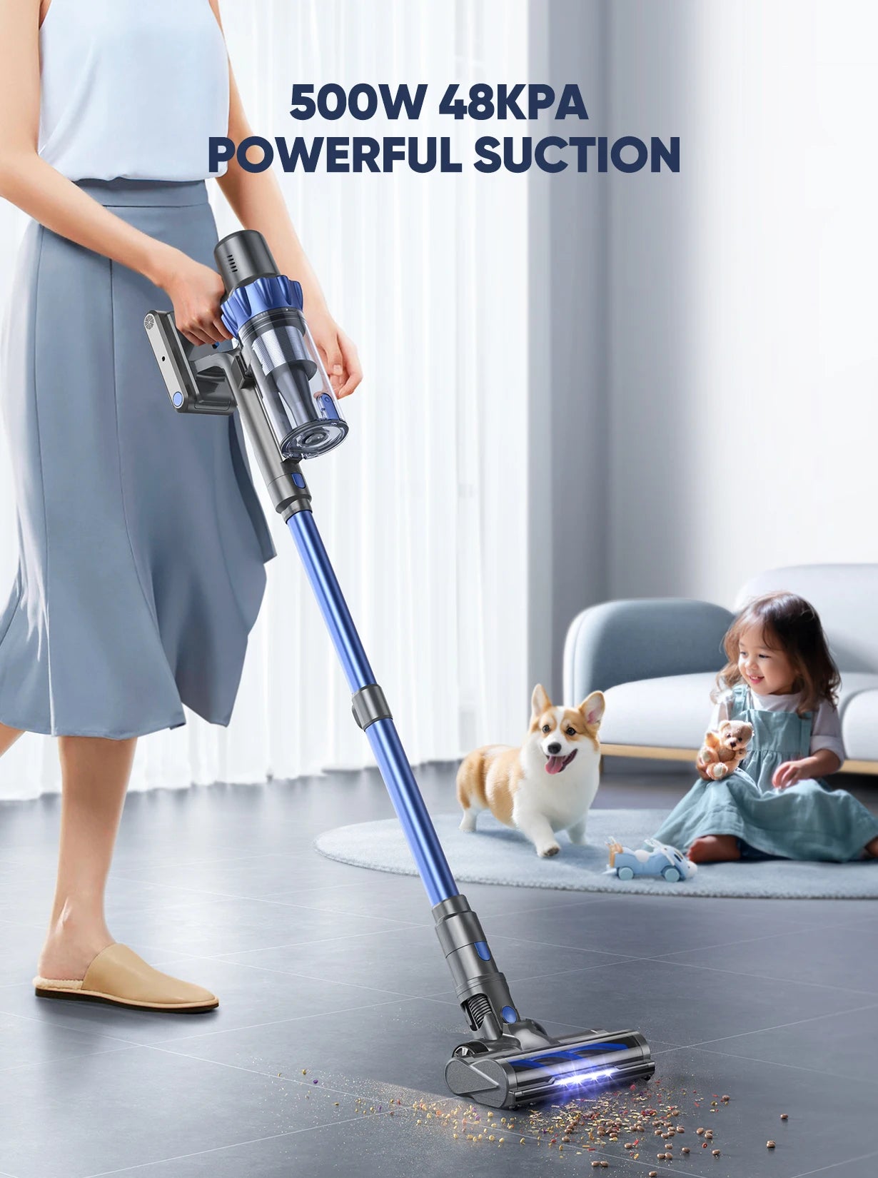 Steelstofzuiger - Vacuum Cleaner - Draadloze Stofzuiger- Kruimeldief Snoerloos - 500W - 48KPA Zuigkracht - Handstofzuiger - Tot 55 Min Oplaadtijd -  Anti-Winding Borstel en 1.5L Groot Stofreservoir - voor Tapijt, Vloer & Auto - QUORE