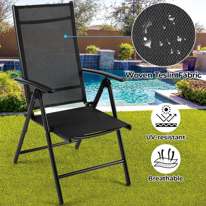 2PCS Deluxe Tuinstoelen - Aluminium Opvouwbare Stoelen met 7-Verstelbare Rugleuning en Armleuningen - Ademend Campingstoel voor Tuin - Balkon - Zwart