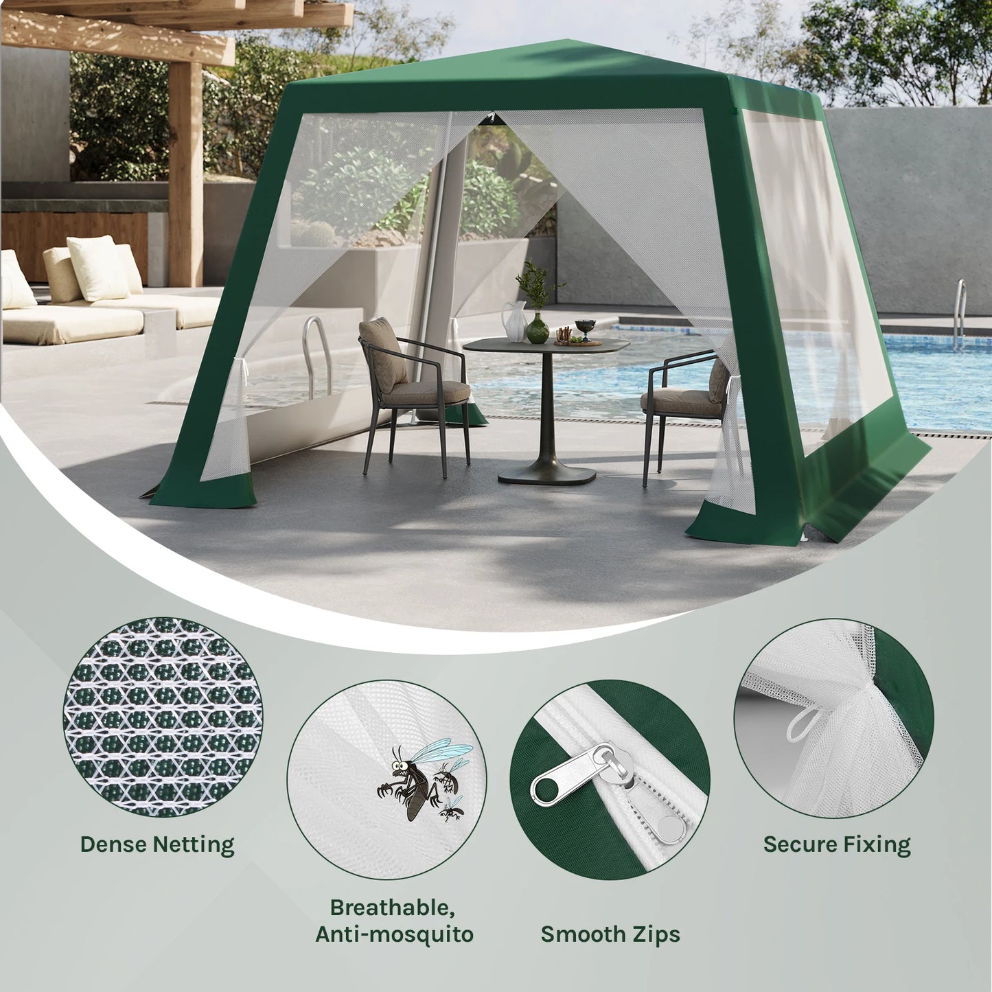 Tuinpaviljoen - Partytent - Tent - Easy up Partytent - 3x3m - met Muskietennet en Gaaswanden - Partytenten - Waterafstotende Tent voor Terras, Patio en Tuin - Eenvoudige Montage - Pergola - Paviljoen - Grijs