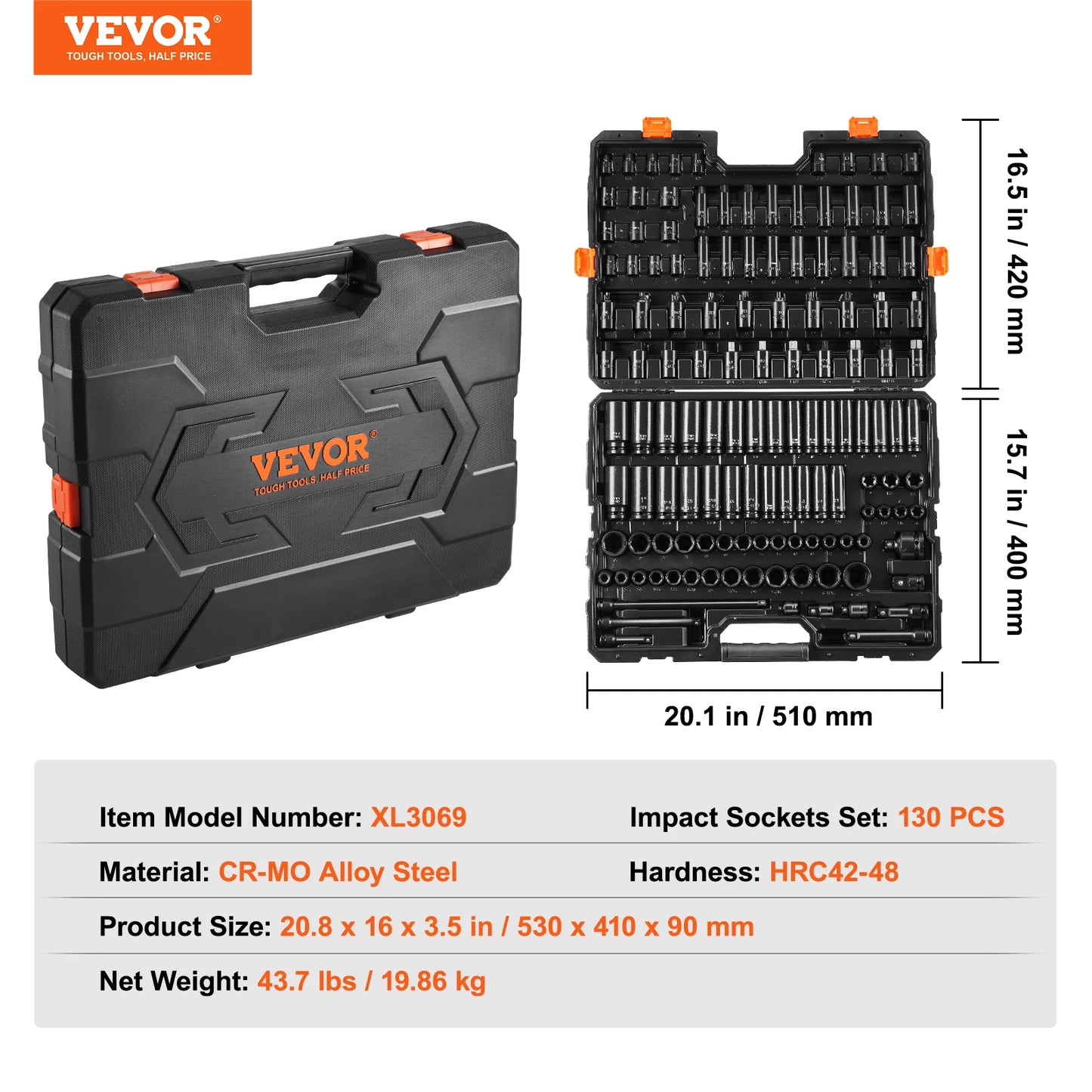 SucceBuy Impact Socket Set SAE and Metric Socket SetCr-Mo Alloy Steel for Auto Repair Rugged Construction Includes Storage Case