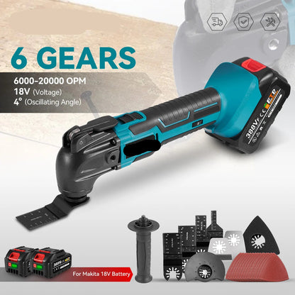 Oscillerend Multitool - Accu Multitool - Electrische Zaag - 600W - Trimmer en Slijper - 6 Snelheden - 18V - Elektrisch Renovatiegereedschap - 2X388vf-batterij