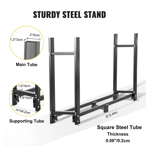 Firewood Rack - Firewood Rack - Indoor Wood Storage - Wood Storage - Wood Rack - Indoor Firewood Rack - Firewood Storage - Firewood Rack - Outdoor Firewood Rack - 8ft - Steel Stand - 1300 lbs Firewood Log Holder - Black