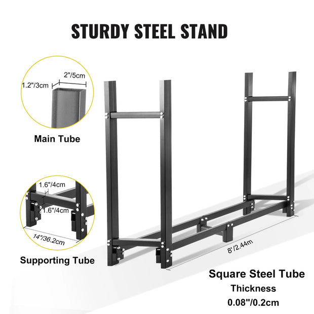 Firewood Rack - Firewood Rack - Indoor Wood Storage - Wood Storage - Wood Rack - Indoor Firewood Rack - Firewood Storage - Firewood Rack - Outdoor Firewood Rack - 8ft - Steel Stand - 1300 lbs Firewood Log Holder - Black