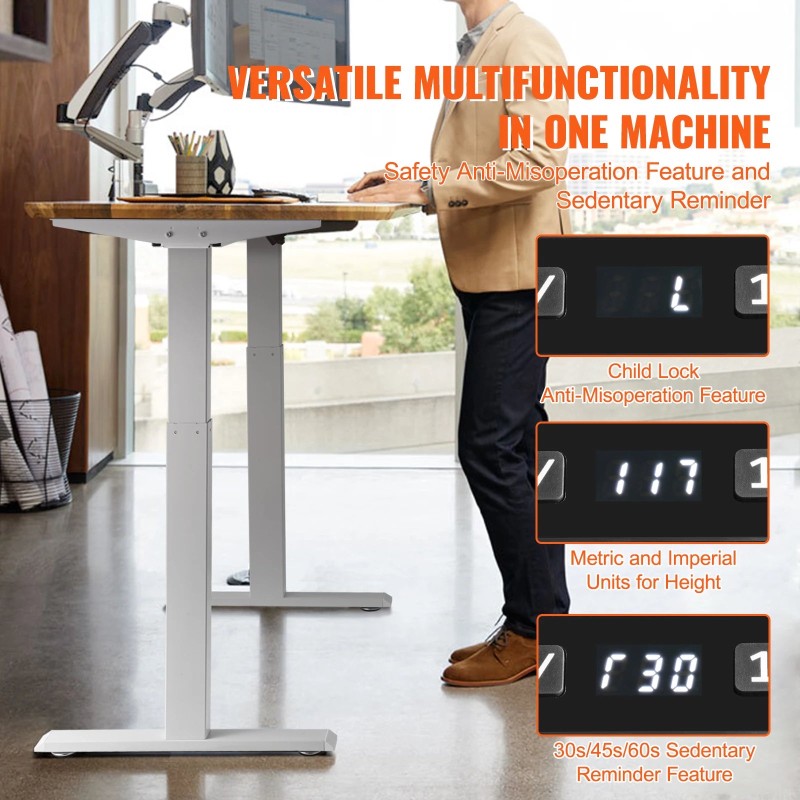 Ergonomisch Zit-Sta Bureauframe – Verstelbaar Bureauframe – Zit Sta Frame – Hoogte Verstelbaar – Stil Motor – Geheugenfunctie - QUORE
