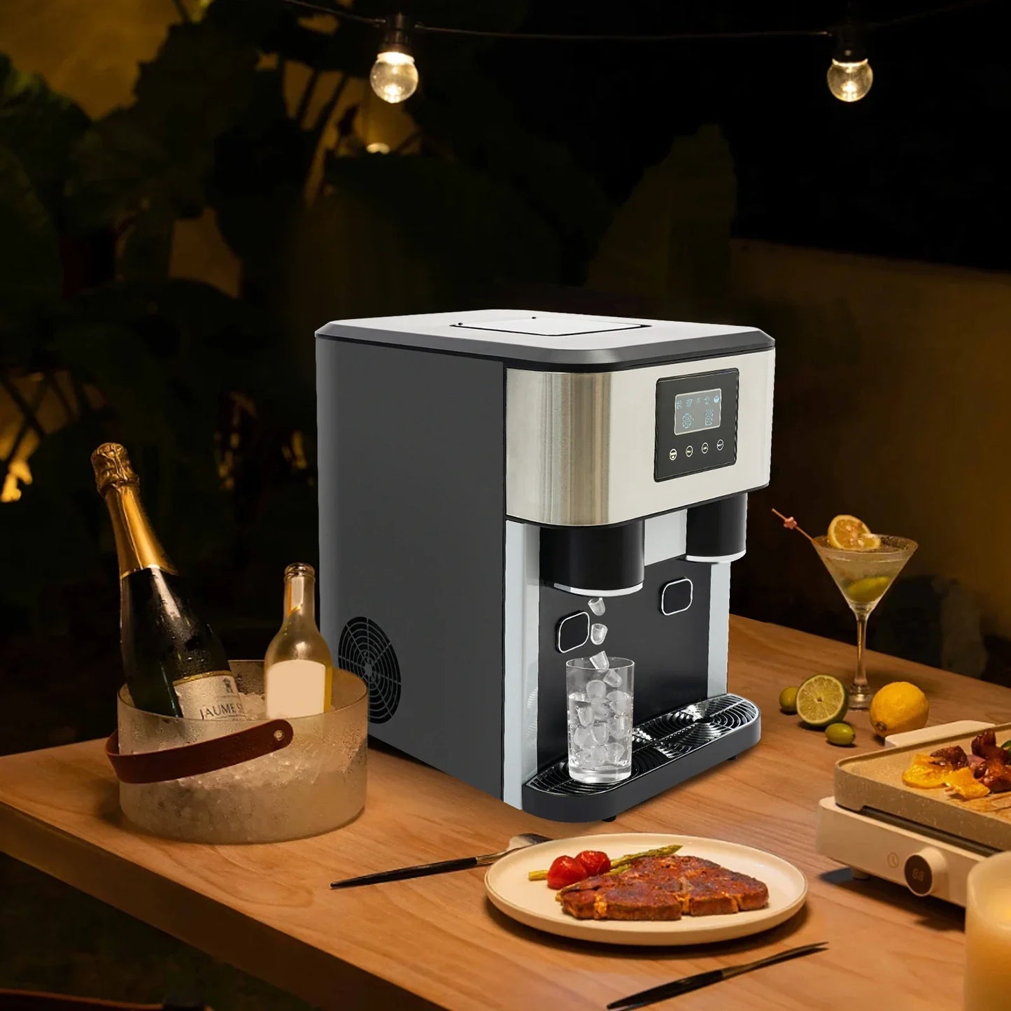 IJsmachine – IJsblokjesmachine – Crushed Ice Maker – IJsmaker – Ijswater Dispenser – 1,8 Liter Watertank – Touchscreen Bedienig - QUORE