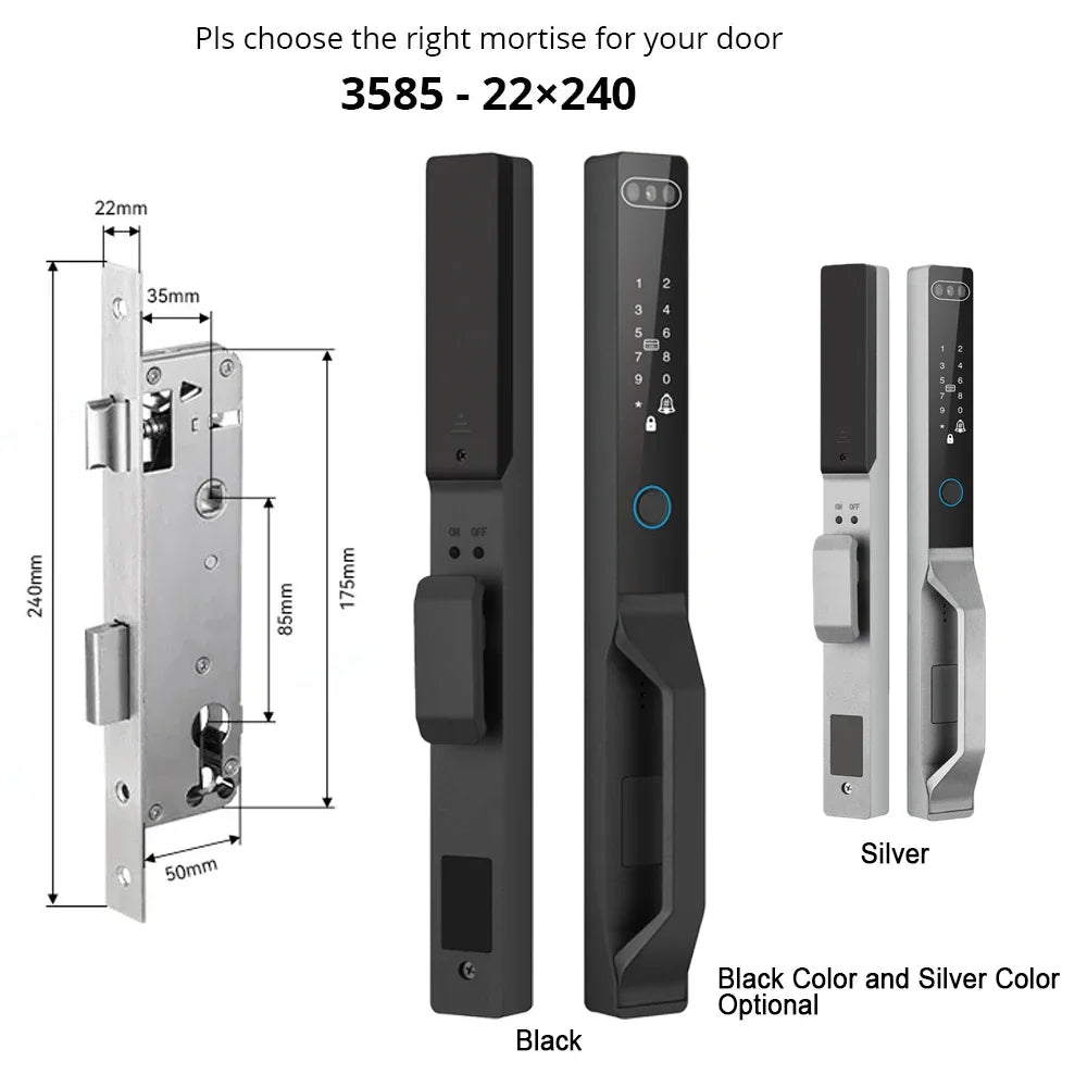 For Euro Mortise of 85/92 3D Face Recognition Smart Door Lock Tuya App Control IP68 Waterpoof Wifi Eletric Digital Smart Lock - QUORE