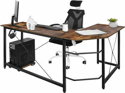L-vormig Bureau – Hoekbureau – Computertafel – Werkplek Bureau – Gaming Desk – Retro Design – MDF Blad met Stabiel Metalen Frame – Inclusief CPU-standaard - QUORE