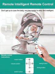 Schommelstoel - Elektrische Schommelstoel - Baby Elektrische Wipstoel - Baby Schommel - Elektrische Baby Schommel - Bluetooth - Afstandsbediening- voor Pasgeborenen - Coffee Grey