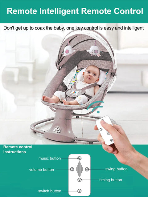 Schommelstoel - Elektrische Schommelstoel - Baby Elektrische Wipstoel - Baby Schommel - Elektrische Baby Schommel - Bluetooth - Afstandsbediening- voor Pasgeborenen - Mokka Grijs