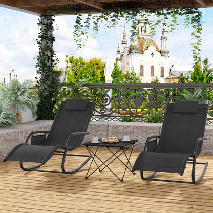 Tuinligstoel - Ligstoel - Outdoor Loungestoel - Schommelstoel - Campingstoel - Inklapbaar - Zonnebed - met Zijvak - en Hoofdkussen - 152x83x62cm -voor Balkon - Tuin - Terras - Strand - Zwembad - Zwart