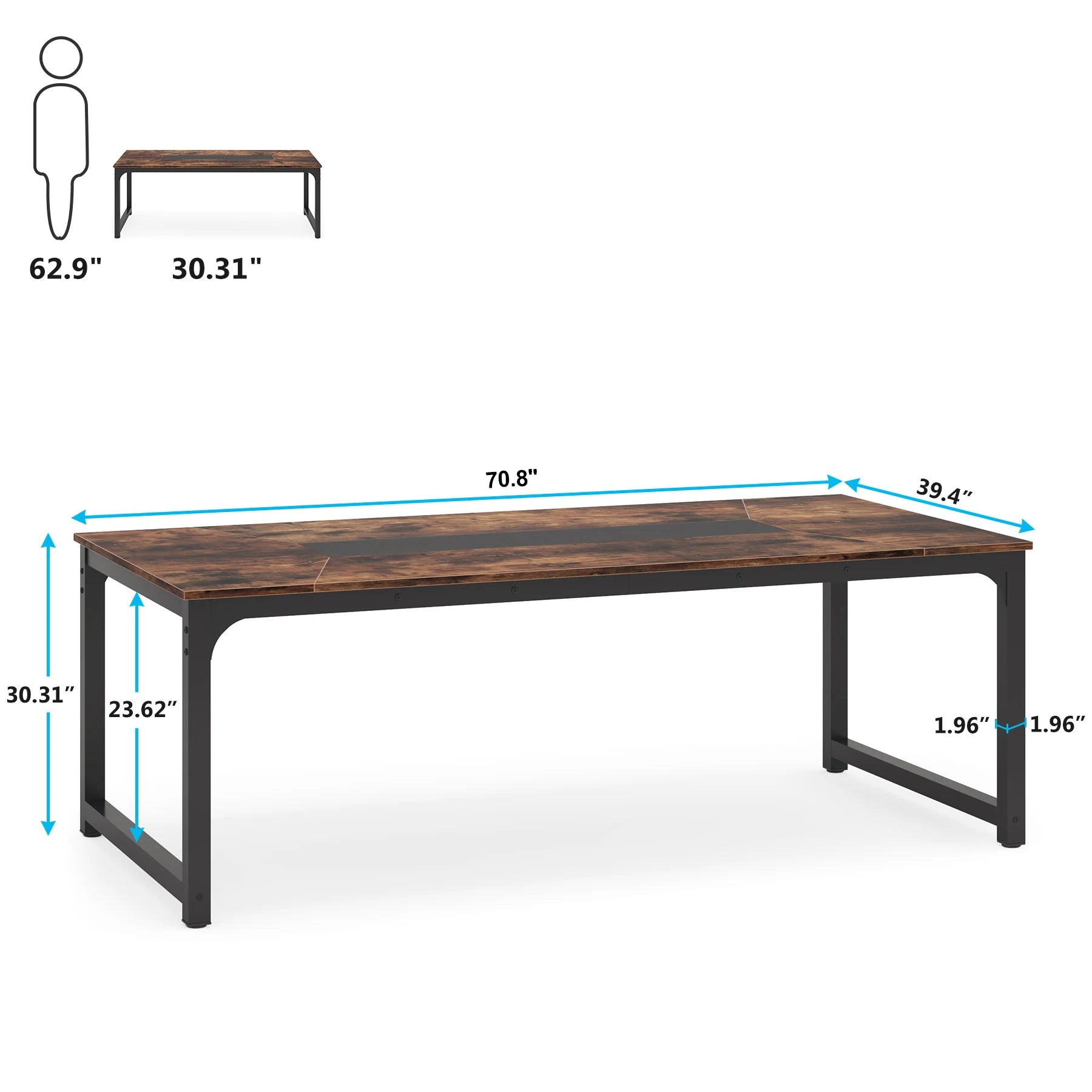 Houten Bureautafel – Werktafel – Eettafel – Vergadertafel – Gametafel – 180 Cm – Waterbestendig – Driehoekige Versteviging - QUORE