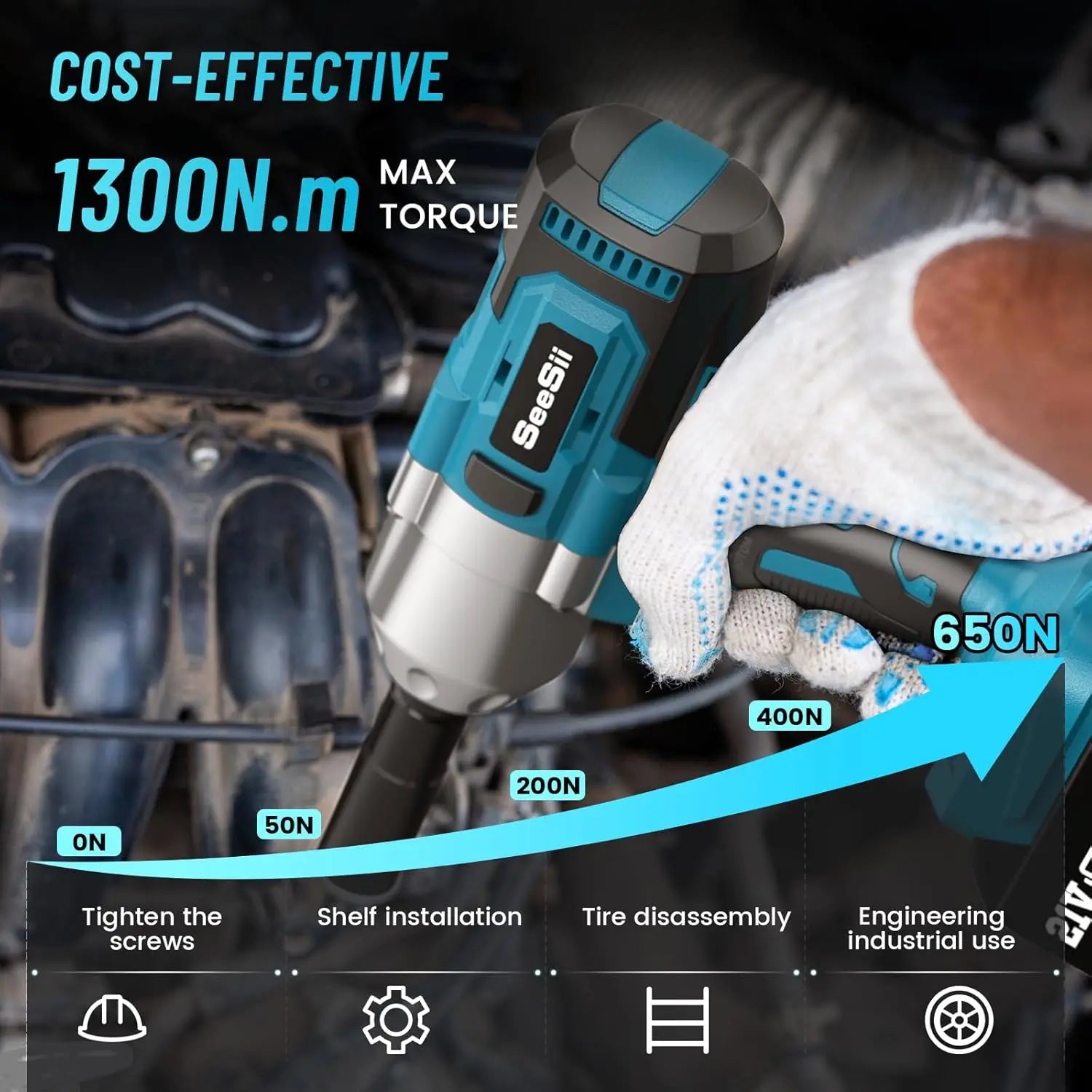 SeeSii Brushless Electric Wrench Dirll 1300N.m Cordless Impact Gun High Torque Gun 1/2'' For Car Repair Power Tools for Makita - QUORE