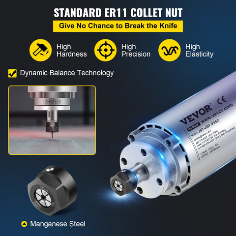 VEVOR Spindle Motor 1.5KW Air Cooled CNC Spindle Motor 3HP ER11 CNC Milling Motor 8000-24000 R/min for Engraving Machine Use