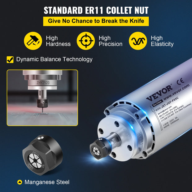 VEVOR Spindle Motor 1.5KW Air Cooled CNC Spindle Motor 3HP ER11 CNC Milling Motor 8000-24000 R/min for Engraving Machine Use