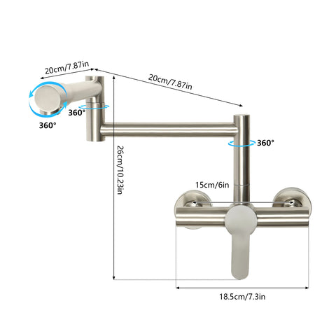 Kraan - Wastafelkraan - Draaiende Kraan Keuken - Draaiende Uitloop - Mengkraan voor Badkamer of Keuken - Wandmontage 360 ° - 1.33 kg - Silver