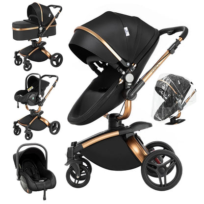 Kinderwagen - Babywagen - Buggy - Wandelwagen - 3-in-1 - met Reiswieg - en Autostoel - Opvouwbare Babystoel - Lichtgewicht - voor Baby's - en Peuters - Zwart