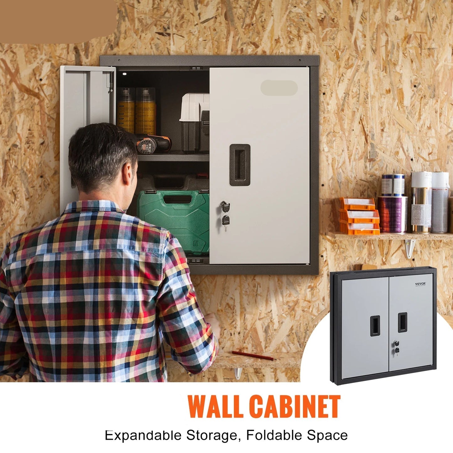 Wandkast - Kast - Locker - Opbergkast - Incl Slot en Sleutel - 54.5 Laadgewicht per Plank - Kluis - 66 x 30.5 x 66 CM - Garage - Muurkast - Cabinet - Zwart