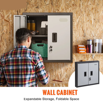 Wandkast - Kast - Locker - Opbergkast - Incl Slot en Sleutel - 54.5 Laadgewicht per Plank - Kluis - 66 x 30.5 x 66 CM - Garage - Muurkast - Cabinet - Zwart