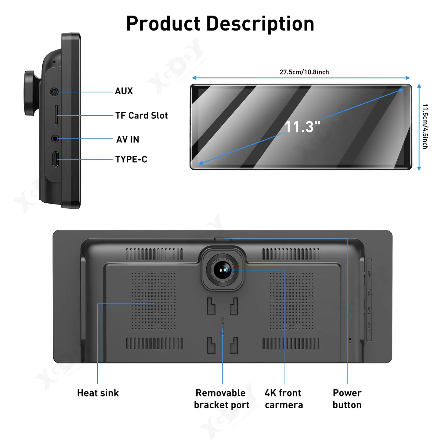 Navigatiesysteem Auto - Dashcam voor auto - GPS Navigatie - Draadloze - 4K DVR - Bluetooth Audio - ADAS Systeem - 11,3" - Achteruitrijcamera - 64TF - QUORE
