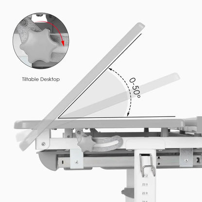 Ergonomisch Kinderbureau – Kinderbureau Met Stoel – Verstelbaar Bureau – LED Leeslamp – Kantelbaar Tafelblad – Met Opberglade