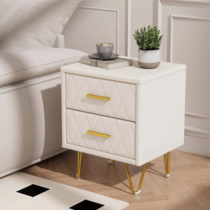Set of 2 bedside Table, 2 drawer side Table with Storage Couch tip with metal legs for living room bedroom, Desk