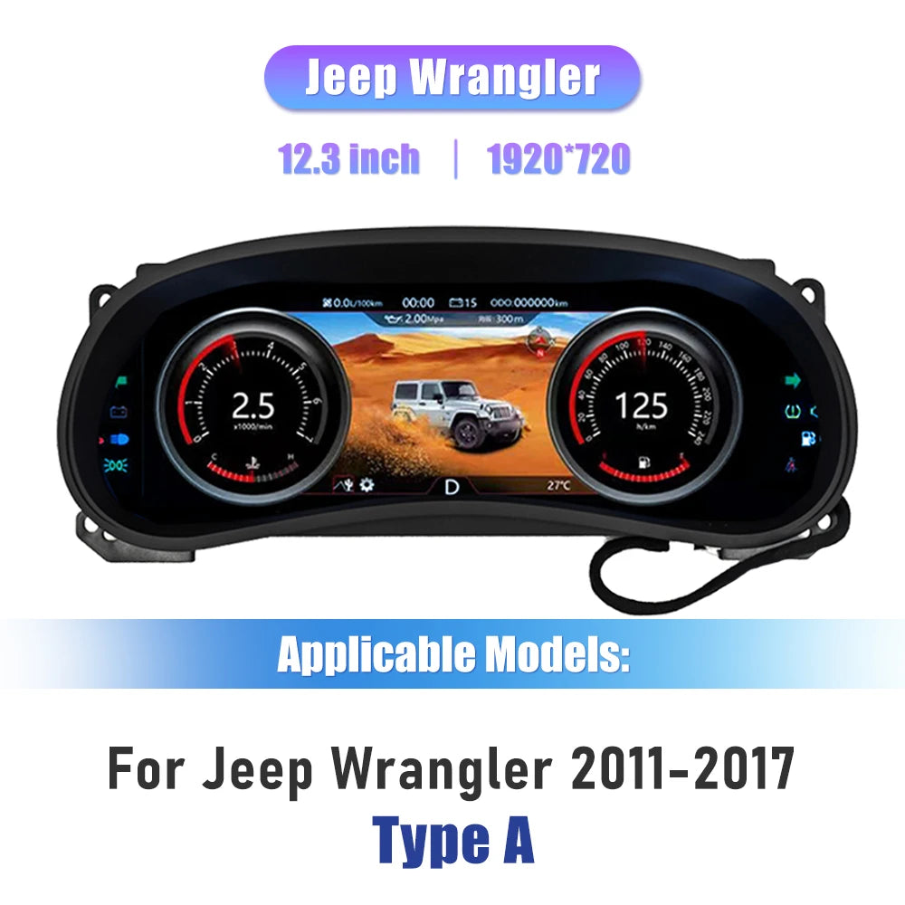 LCD Dashboardpaneel – Digitaal Instrumentenpaneel – Virtuele Cockpit – Auto Display – Jeep Dashboard Upgrade – 12,3 Inch HD Scherm – Plug & Play Installatie
